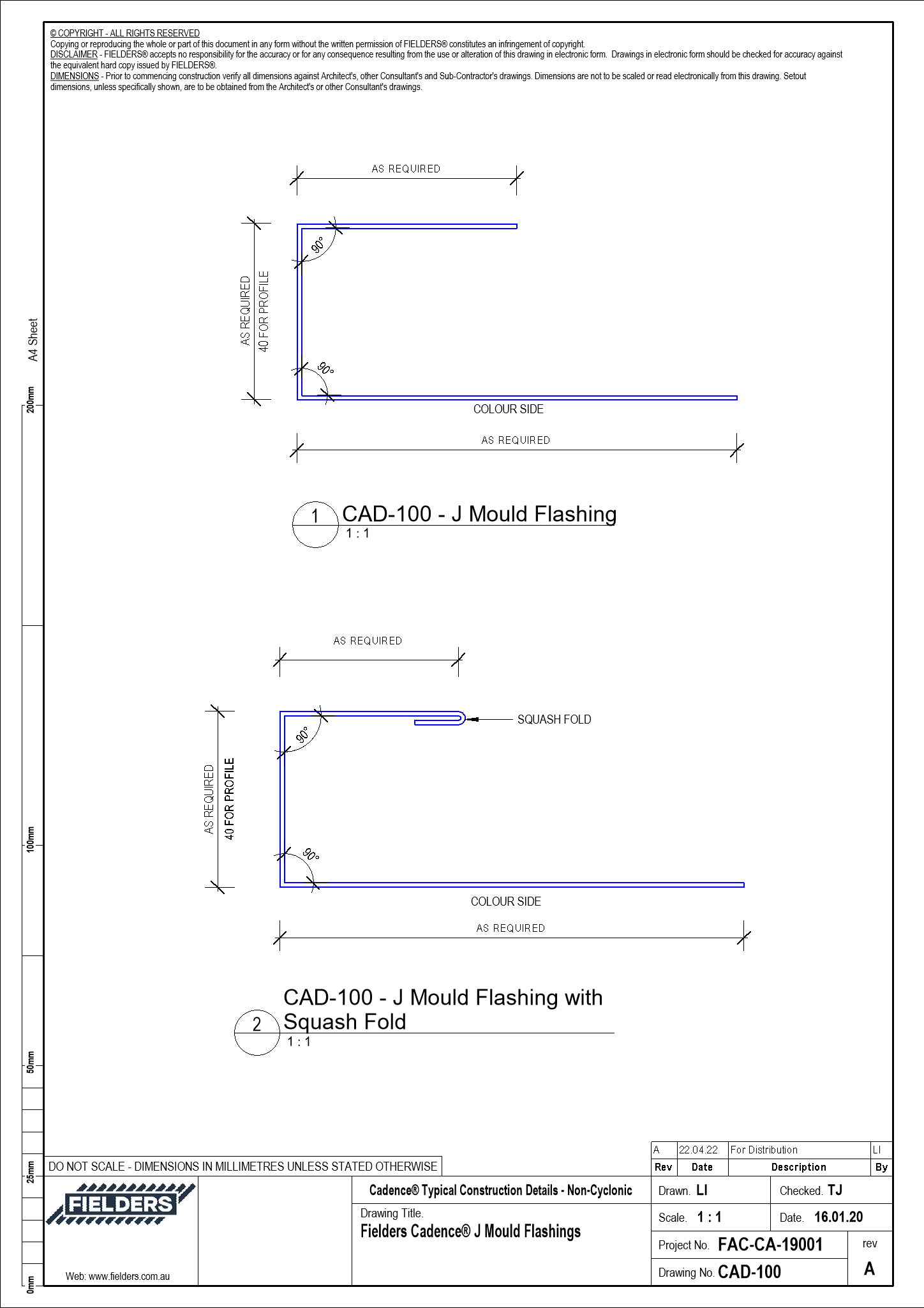 CAD100 Fielders Cadence® J Mould Flashings